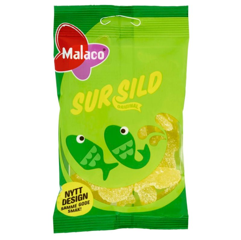Malaco Sur Sild 100g | Klassisk surt godteri med sitronsmak