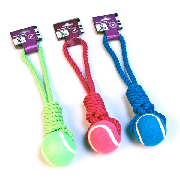 Hundeleke med tau og ball - 37 cm