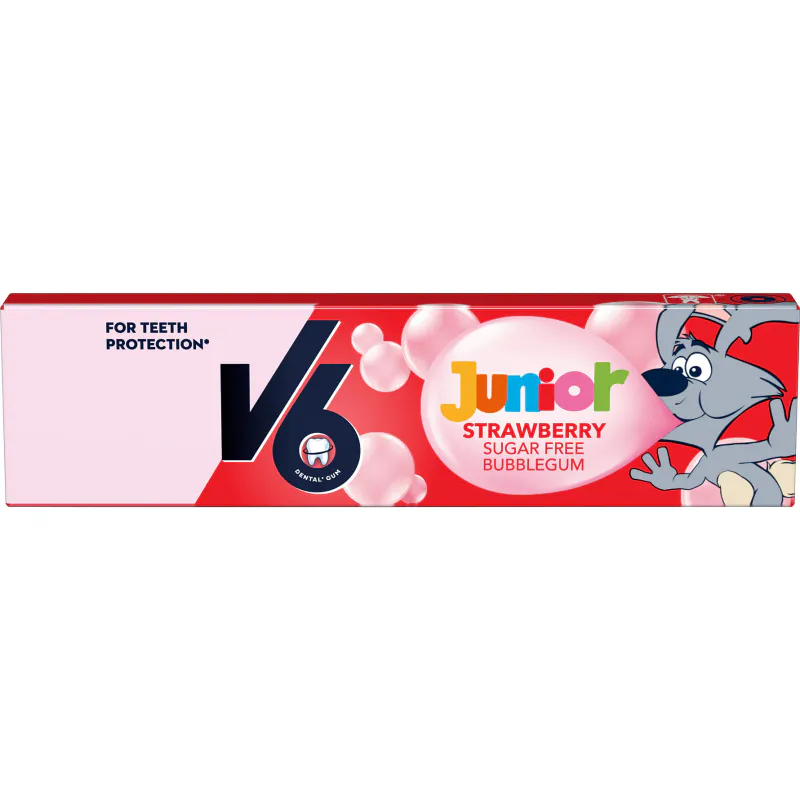 V6 Junior Tyggegummi Jordbær 20x22g | Storpakk