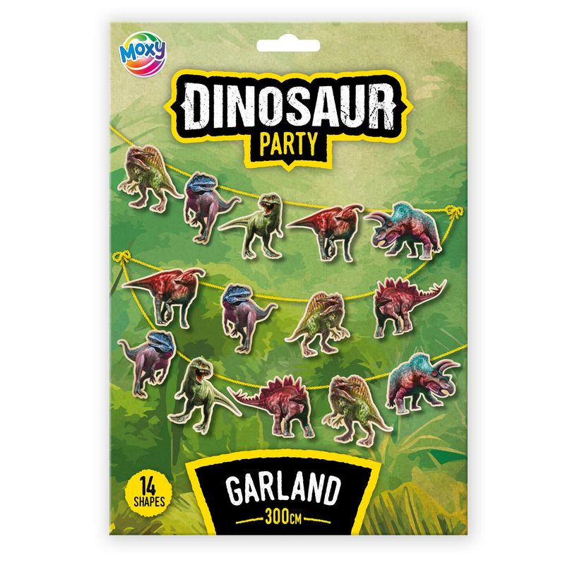Dinosaur girlander 3m | Fargerik bursdagsdekor med 14 figurer