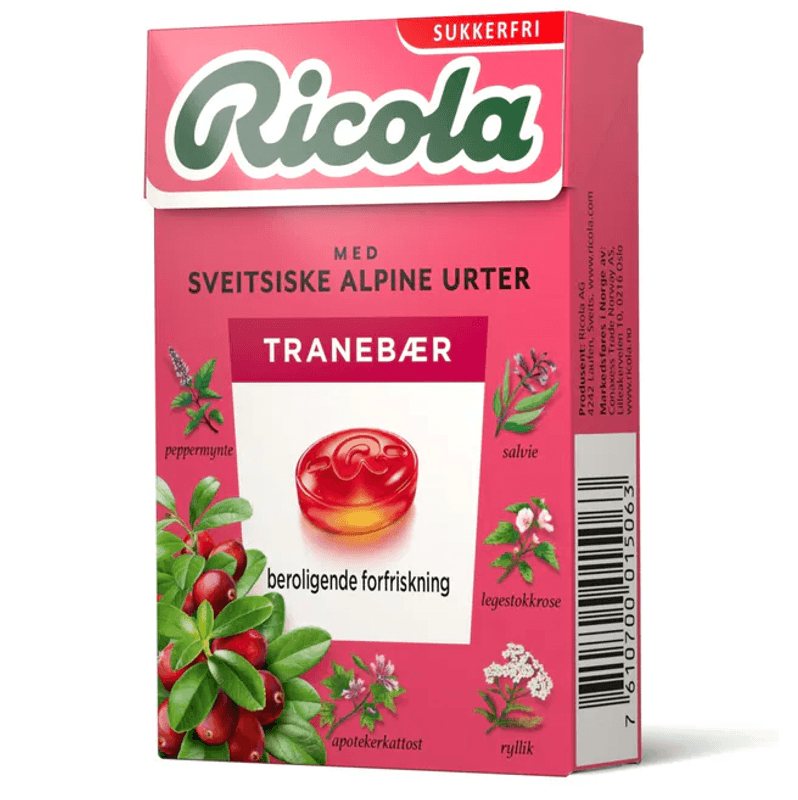 Ricola Tranebær 20x50g | Storpakk | Sukkerfri