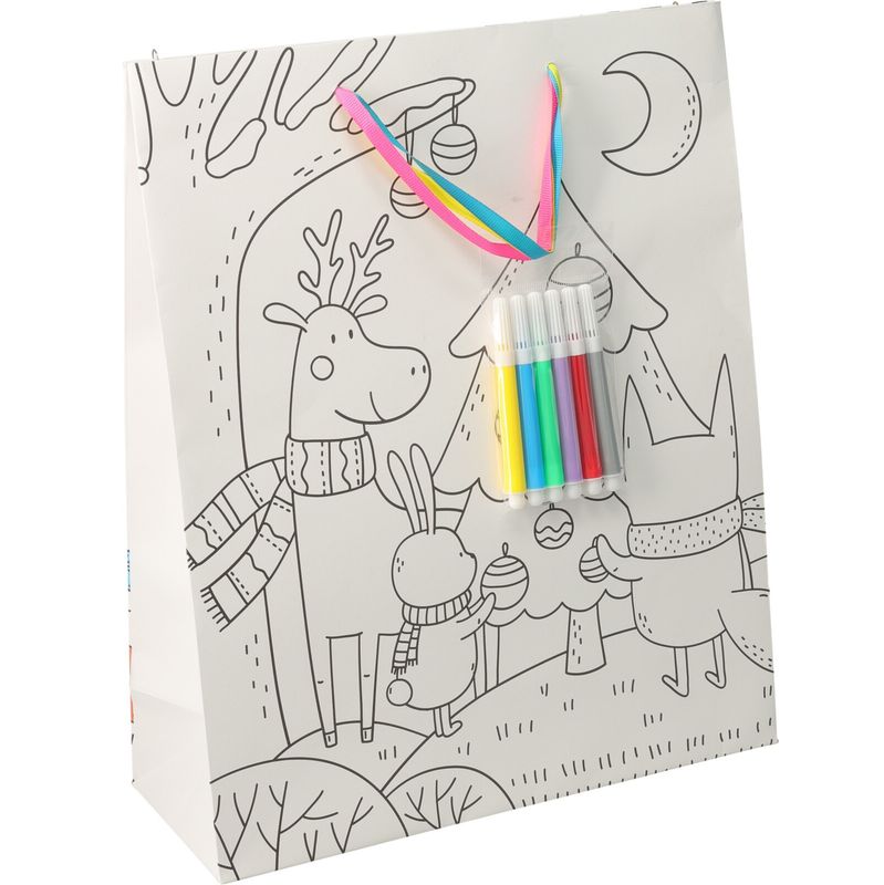 Stor Gavepose Julemotiv Fargelegg Selv | 32x26x10cm | Med 5 Tusjer
