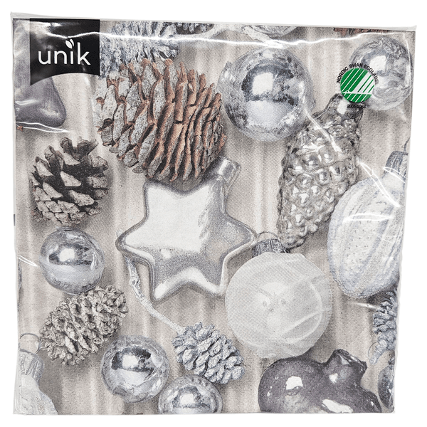 Juleservietter sølv 20pk 3-lags | 33x33cm | Unik