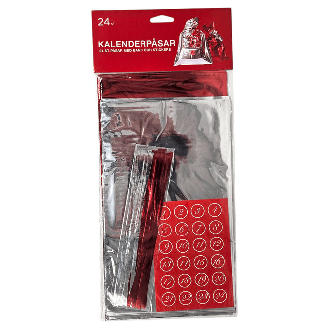 Hovedbilde Kalendergaveposer 24stk med merking| Metallic rød og sølv
