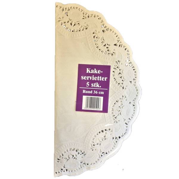 Kakeservietter 5stk rund 36cm Hvit