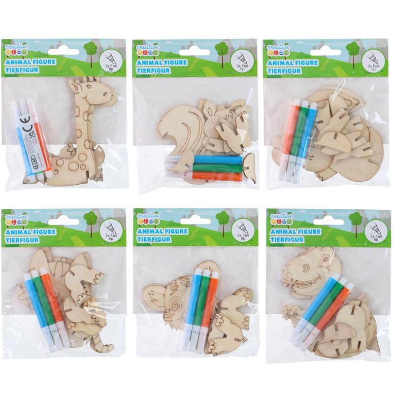 3D Dyrefigurer i Tre 2pk | Kreativt hobbysett | 6 ulike 