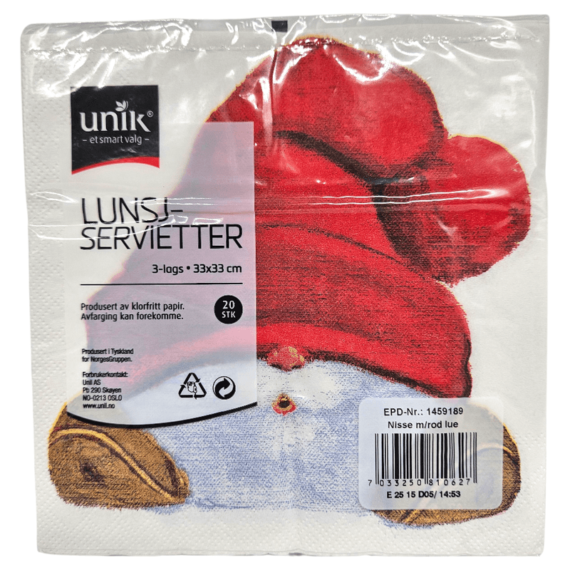 Juleservietter Nissehode 20pk 3-lags | 33x33cm | Unik